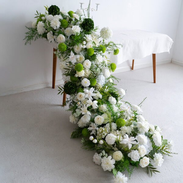 001 White Green Cascade Artificial Flower Arrangement, Table Runner Wedding Arch Floral Decor
