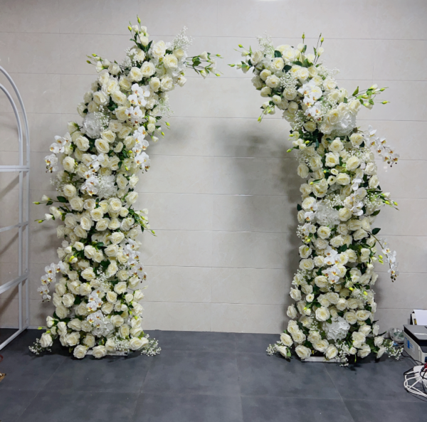ScreenShot_2026-09-18_153911_758 White Green Symmetrical Floral Arch With Metal Stand, 2.3m Artificial Mixed Flower Gate for Wedding Ceremony Event Backdrop