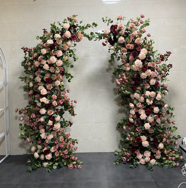 ScreenShot_2026-09-18_154228_661 Dusty Rose Burgundy Symmetrical Floral Arch With Metal Stand, 2.3M Mixed Artificial Rose Flower Gate for Wedding Event Backdrop