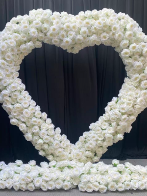 Pure White Heart‑Shaped Floral Arch With Metal Stand, 2M Artificial Rose Heart Flower Backdrop for Wedding Proposal Party Decor