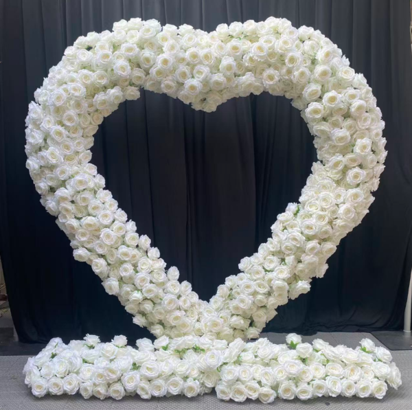 Pure White Heart‑Shaped Floral Arch With Metal Stand, 2M Artificial Rose Heart Flower Backdrop for Wedding Proposal Party Decor
