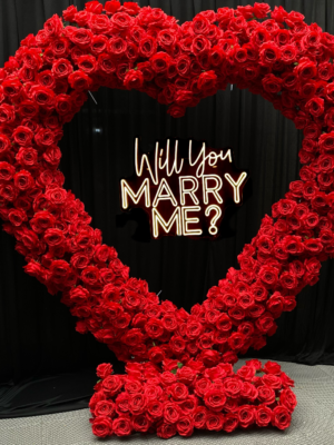 Red Heart‑Shaped Floral Arch With Metal Stand, 2M Artificial Rose Heart Flower Backdrop for Wedding Proposal Party Decor