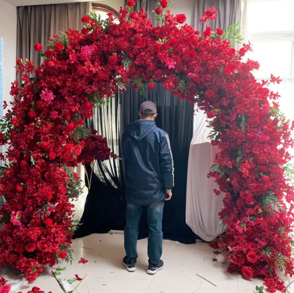 ScreenShot_2026-09-18_160650_876 Red Mixed Floral Arch With Metal Stand, 2.4M Artificial Flower Arch Backdrop for Wedding Ceremony Party Decor