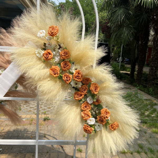 Caramel Pampas Grass Flower Runner With Stand, 100×40cm Artificial Aisle Floral Row for Wedding Party Ceremony Decor
