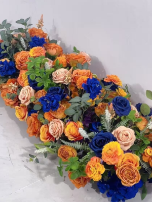 ScreenShot_2026-09-18_173643_578 Orange & Navy Blue Mixed Flower Runner With Stand, 100×40cm Artificial Aisle Floral Row for Wedding Party Ceremony Decor