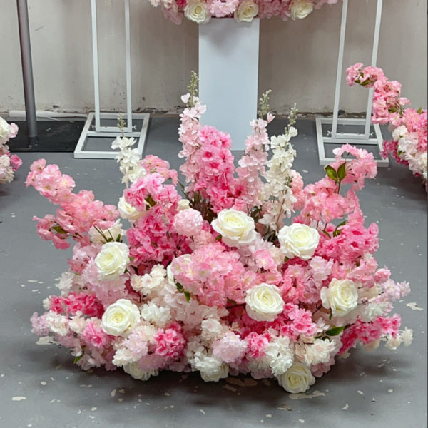 Pink & White Delphinium Flower Runner With Stand, 60cm Artificial Aisle Floral Row for Wedding Party Ceremony Decor