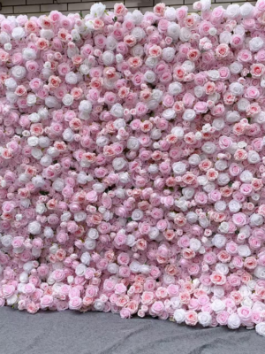 Pink White Gradient Rose Artificial Flower Wall | Wedding & Birthday Party Photo Backdrop, Sold Per Square Meter