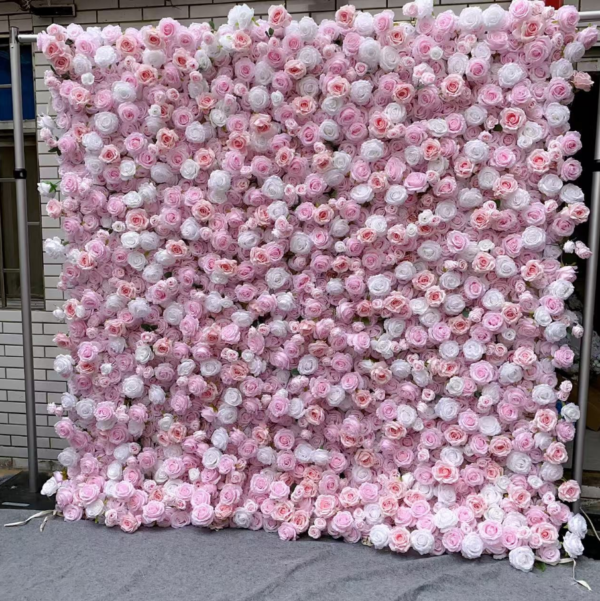 Pink White Gradient Rose Artificial Flower Wall | Wedding & Birthday Party Photo Backdrop, Sold Per Square Meter