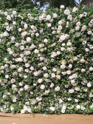 Green Foliage & White Rose Artificial Flower Wall | Wedding & Birthday Party Photo Backdrop, Sold Per Square Meter