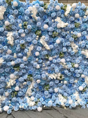 Blue & White Rose Silk Artificial Flower Wall | Wedding & Birthday Party Photo Backdrop, Sold Per Square Meter