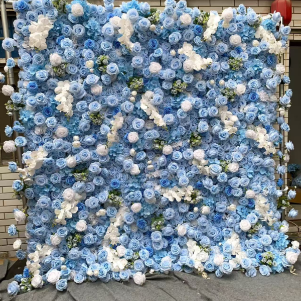 Blue & White Rose Silk Artificial Flower Wall | Wedding & Birthday Party Photo Backdrop, Sold Per Square Meter