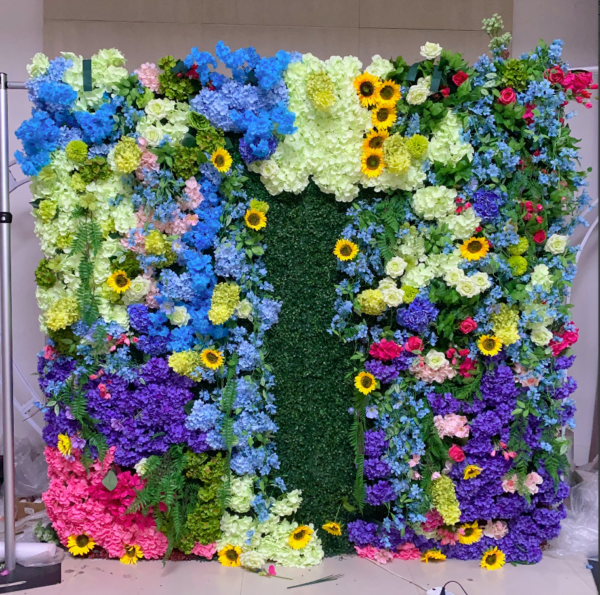 Colorful Mixed Sunflower Silk Flower Wall | Wedding & Birthday Party Photo Backdrop, Sold Per Square Meter