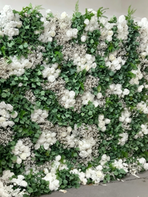 White Rose Eucalyptus Greenery Silk Flower Wall Sold Per Square Meter | Wedding Birthday Party Photo Backdrop