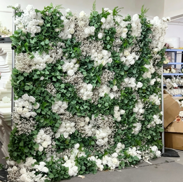 White Rose Eucalyptus Greenery Silk Flower Wall Sold Per Square Meter | Wedding Birthday Party Photo Backdrop