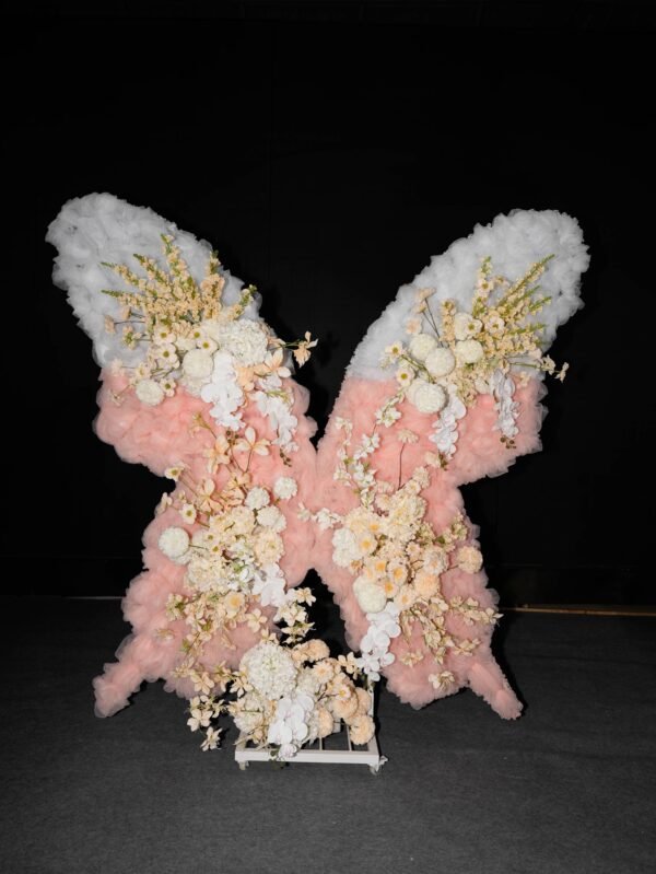 微信图片_20260921150820_12_154 Pink White Butterfly Floral Installation 2.2m H x 1.8m W | Wedding & Birthday Party Photo Backdrop, Includes Metal Frame, Tulle & Artificial Silk Flowers