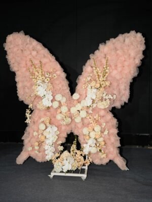 Blush Pink Butterfly Floral Installation 2.2m H x 1.8m W | Wedding & Birthday Party Photo Backdrop, Includes Metal Frame, Tulle & Artificial Silk Flowers
