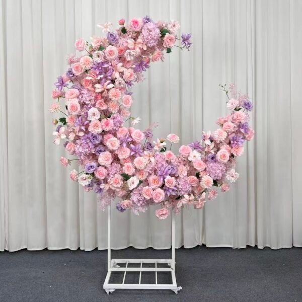 Pink & Lavender Moon Shape Silk Floral Decor, 1.8M | Wedding & Birthday Party Backdrop, With Frame & Tulle