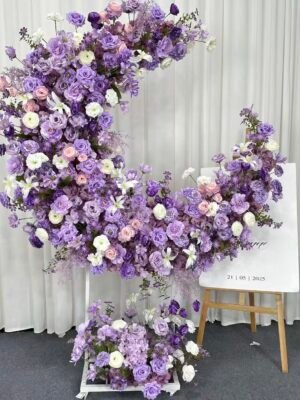 Purple Gradient Moon Shape Silk Floral Decor, 1.8M | Wedding & Birthday Party Backdrop, With Frame & Tulle