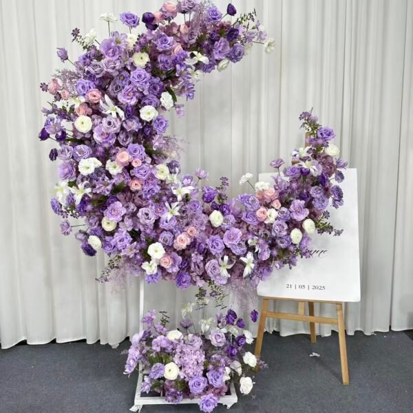 Purple Gradient Moon Shape Silk Floral Decor, 1.8M | Wedding & Birthday Party Backdrop, With Frame & Tulle